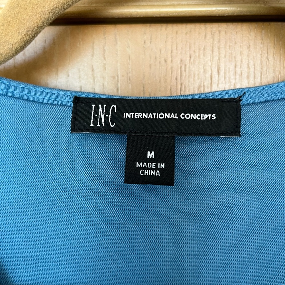 INC blue cap sleeved blouse V neck like new condition - Picture 2 of 3